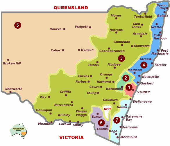 Map of New South Wales - regions, towns and cities